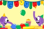 google doodle new year 2018, google marks new year, google doodle marks new year s eve with a pair of cute elephants, Parrot